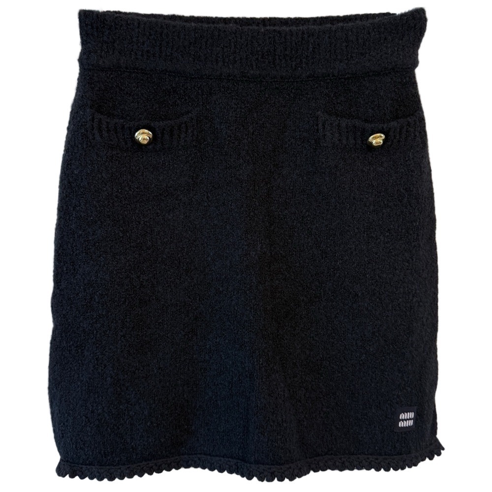 Miu Miu Bouclé Wool Mini Skirt Black Stretch Made in Italy IT 36 XS - Picture 4 of 17